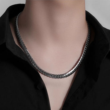 エンボス加工キューバネックレス メンズ トレンドブランド 高級感あり 925銀 NK プレーンチェーン 4mm