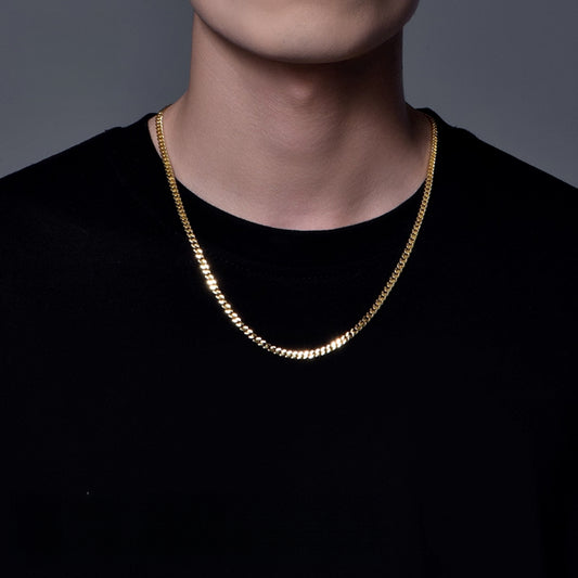 純銀 24K ゴールドメッキキューバネックレス メンズ トレンドブランド ヒップホップスタイル