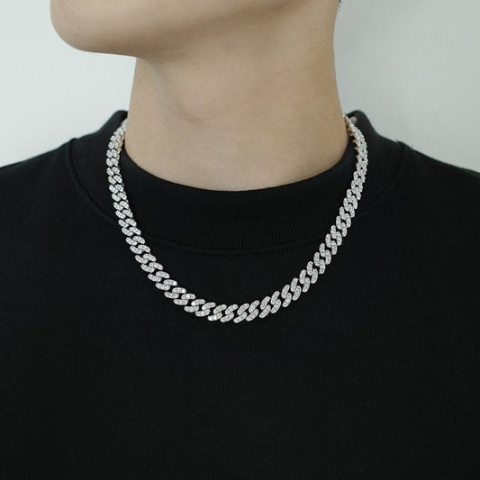 シルバー925 ネックレス メンズ トレンド キューバチェーン ダイヤ込み 高級感 ヒップホップ