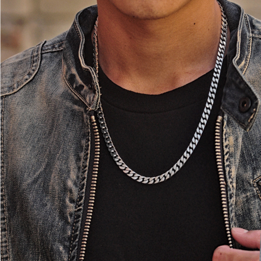 シルバー925 ヒップホップ キューバチェーン トレンドパンク シンプル メンズネックレス 6mm