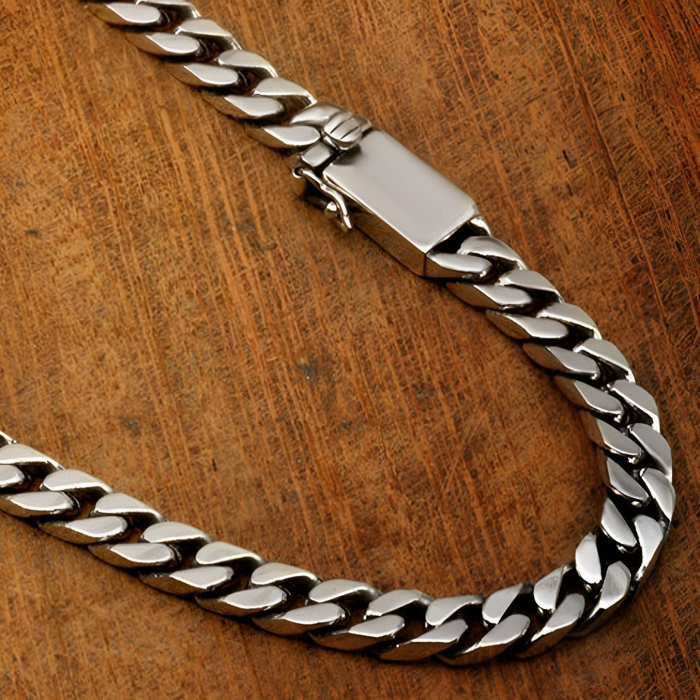 シルバー925 ヒップホップ キューバチェーン トレンドパンク シンプル メンズネックレス 6mm