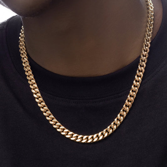 18K チタニウムスチール 18Kゴールドメッキ メンズキューバチェーン ネックレス 7mm