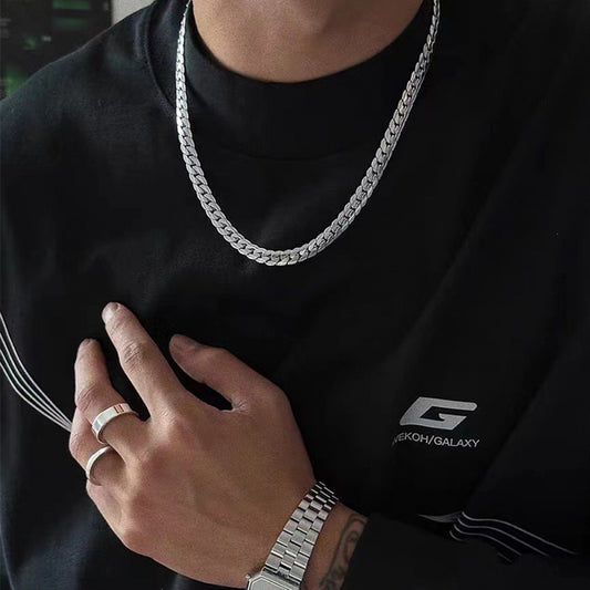 メンズ銀エンボスキューバチェーン 人気 トレンドネックレス
