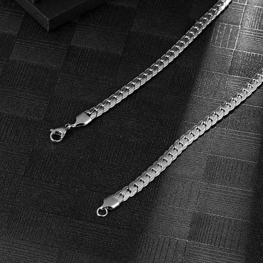 メンズ銀エンボスキューバチェーン 人気 トレンドネックレス