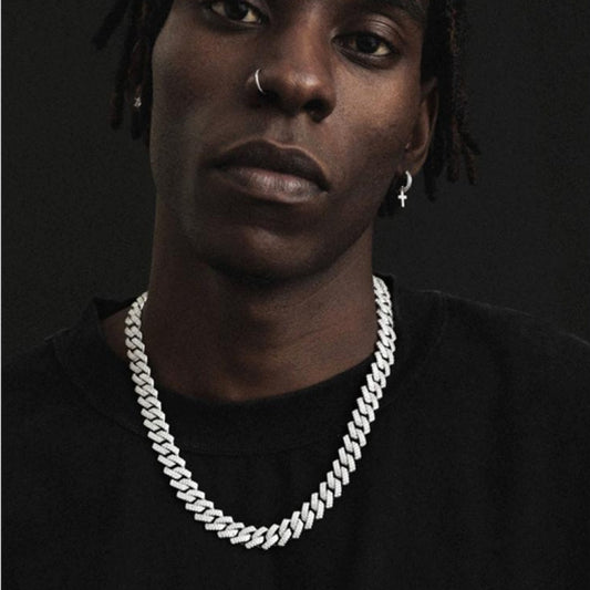 メンズフルダイヤ菱形キューバチェーン ストリートネックレス 14mm