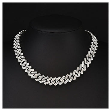 メンズフルダイヤ菱形キューバチェーン ストリートネックレス 14mm