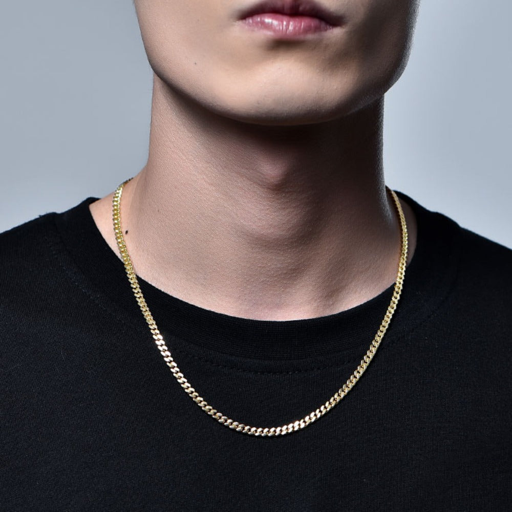 純銀 24K ゴールドメッキキューバネックレス メンズ トレンドブランド ヒップホップスタイル