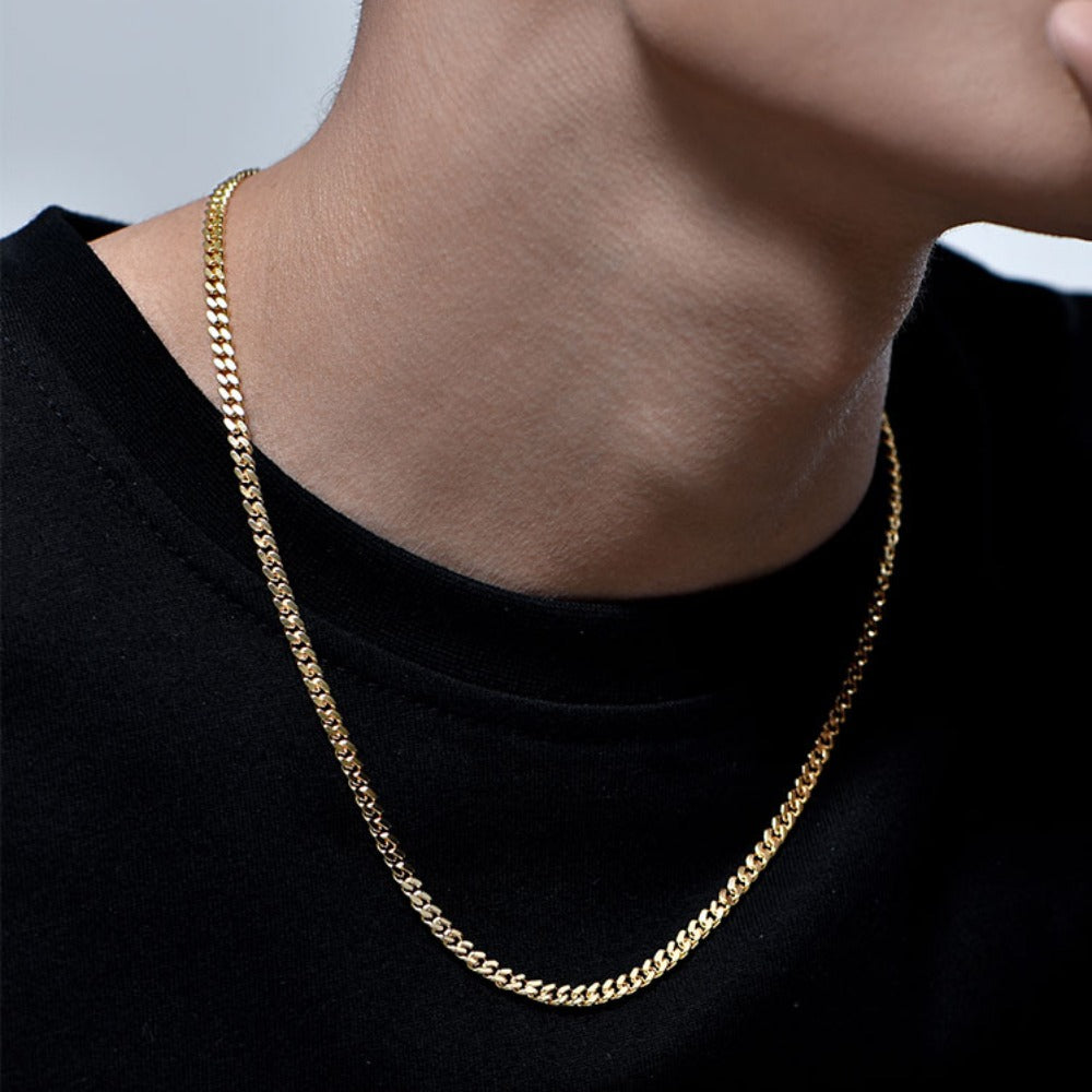 純銀 24K ゴールドメッキキューバネックレス メンズ トレンドブランド ヒップホップスタイル