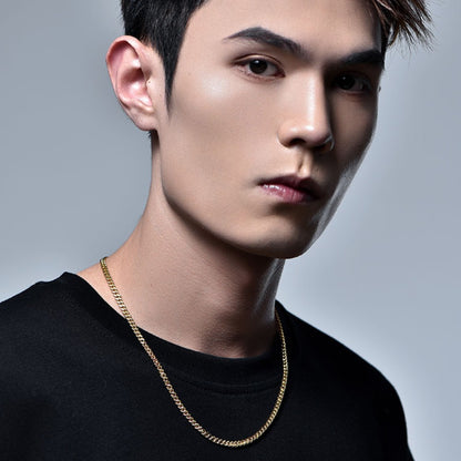 純銀 24K ゴールドメッキキューバネックレス メンズ トレンドブランド ヒップホップスタイル